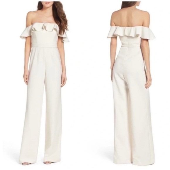 Jay Godfrey Biondi Off The Shoulder Ruffle Jumpsuit White NWT - Picture 2 of 8